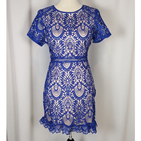 Hidden Label Short Sleeve Lace Shift Dress Blue Size M - Picture 11 of 16